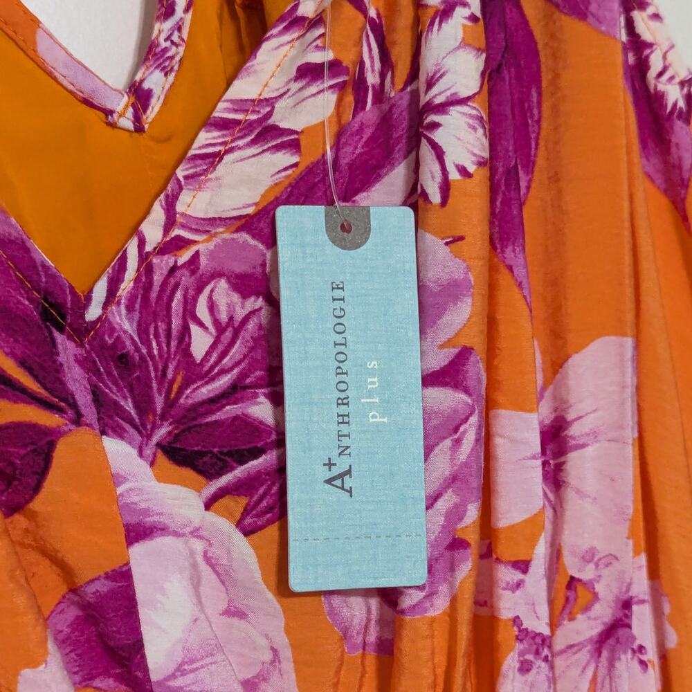 Anthropologie Gathered Maxi Dress Tiered Orange Pink Floral Womens 1X V Neck - Picture 5 of 6